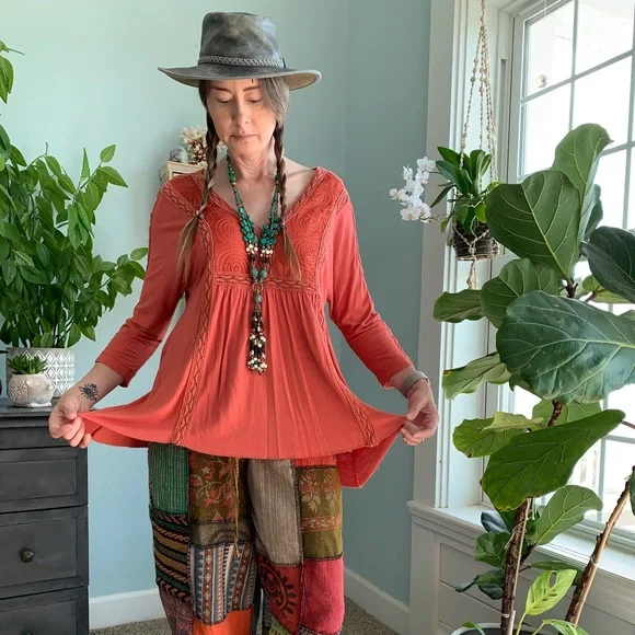 Anthropologie Orange Boho Top - Picture 1 of 4